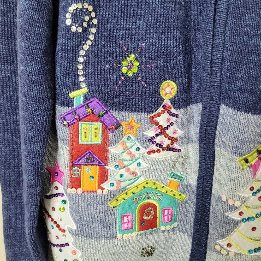 Tiara International Holiday Village Christmas Cardigan Sweater Full Zip Size XL - Picture 4 of 8